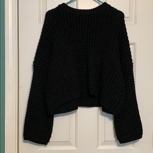 Waffled crop black sweater